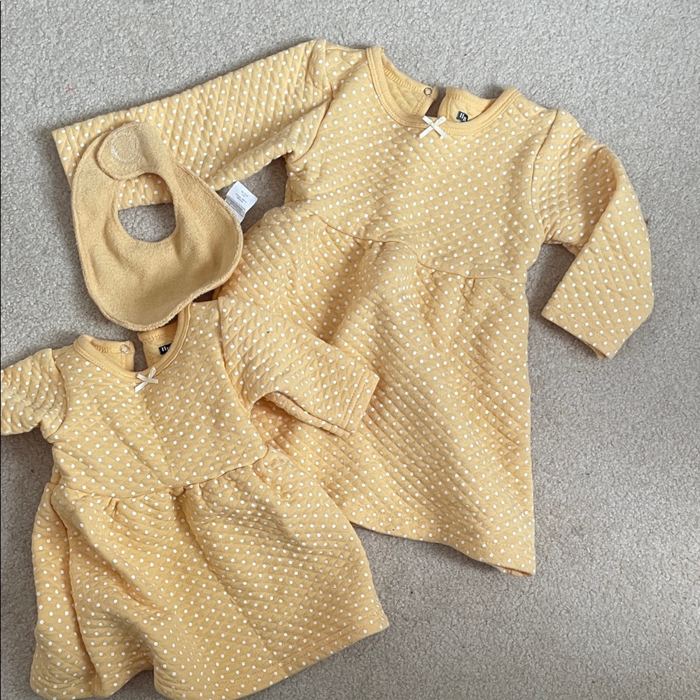 Yellow Polka Dot Baby Dress matching sisters Set Easter spring